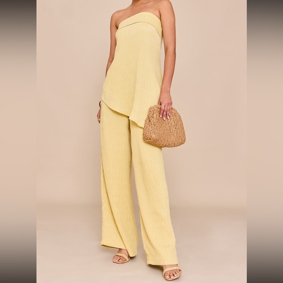 PrettyLittleThing Other - NWT. PLL LEMON BANDEAU ASYMMETRIC DRAPE DETAIL TOP + WIDE LEG PANT SET